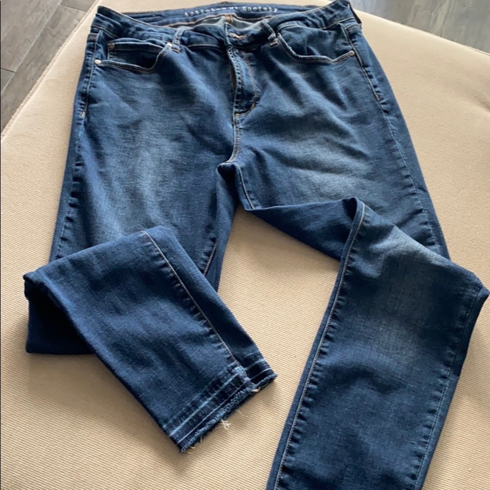 Articles of society raw hem dark blue jeans